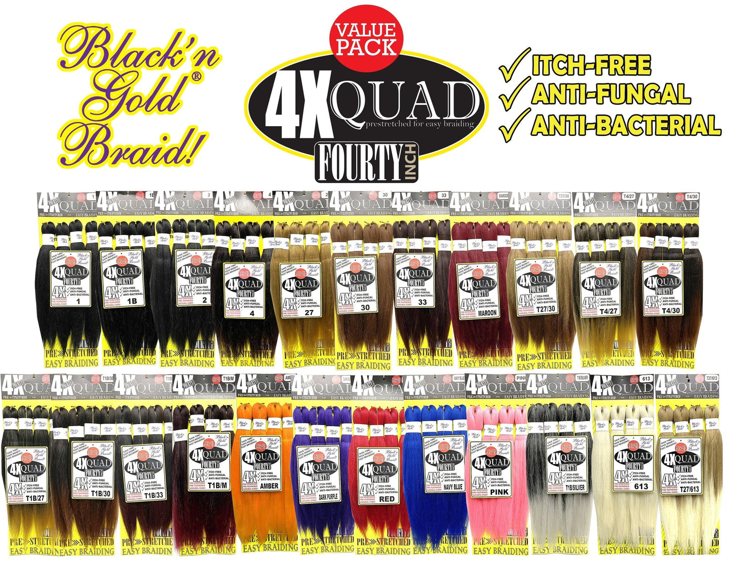 4X QUAD Pre Stretched Braiding Hair 20" for Easy Braiding - petrasbesutyclub